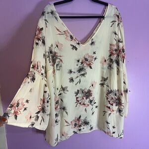 SOLD Rose & Olive Cream and Gray Floral Top